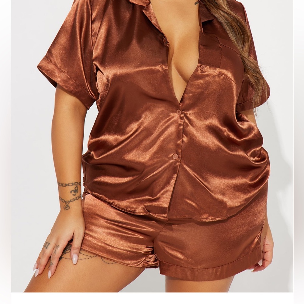Pillow Fight Satin PJ Short Set - Copper 3X